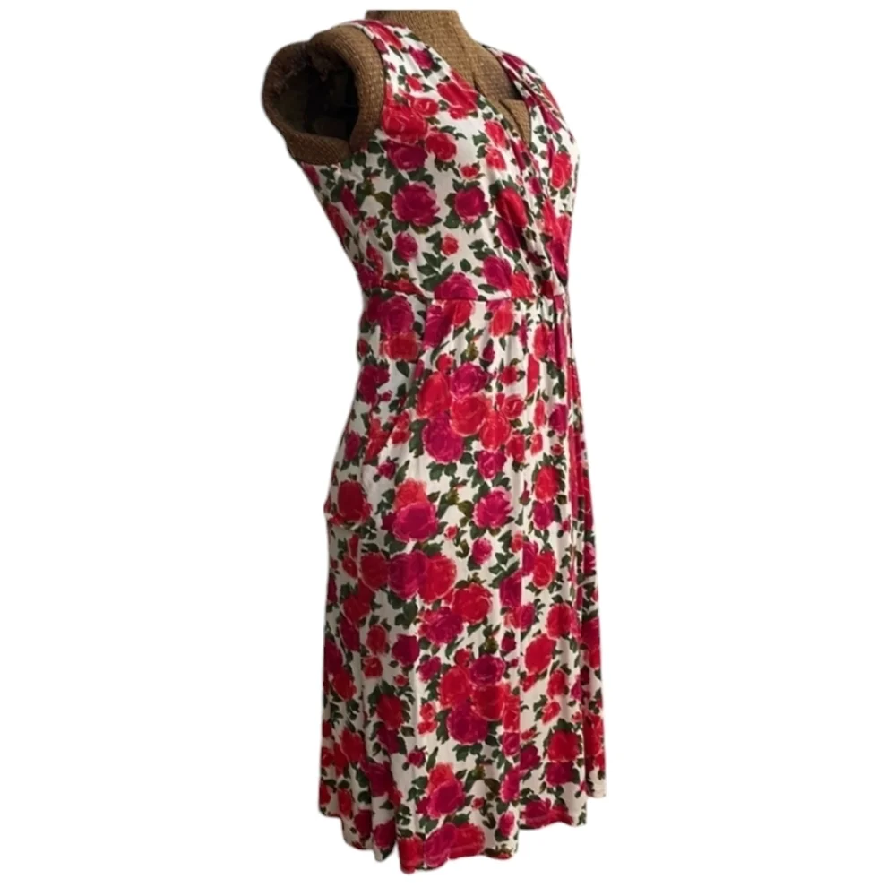 Garnet Hill Starlet floral cotton rose faux wrap dress sz medium